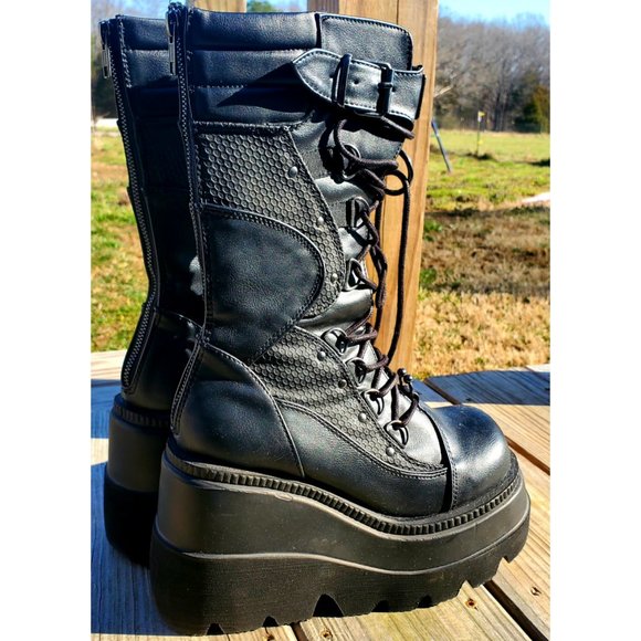 Demonia Vegan Leather Knee High Boots [worn 3 times] - Picture 2 of 4